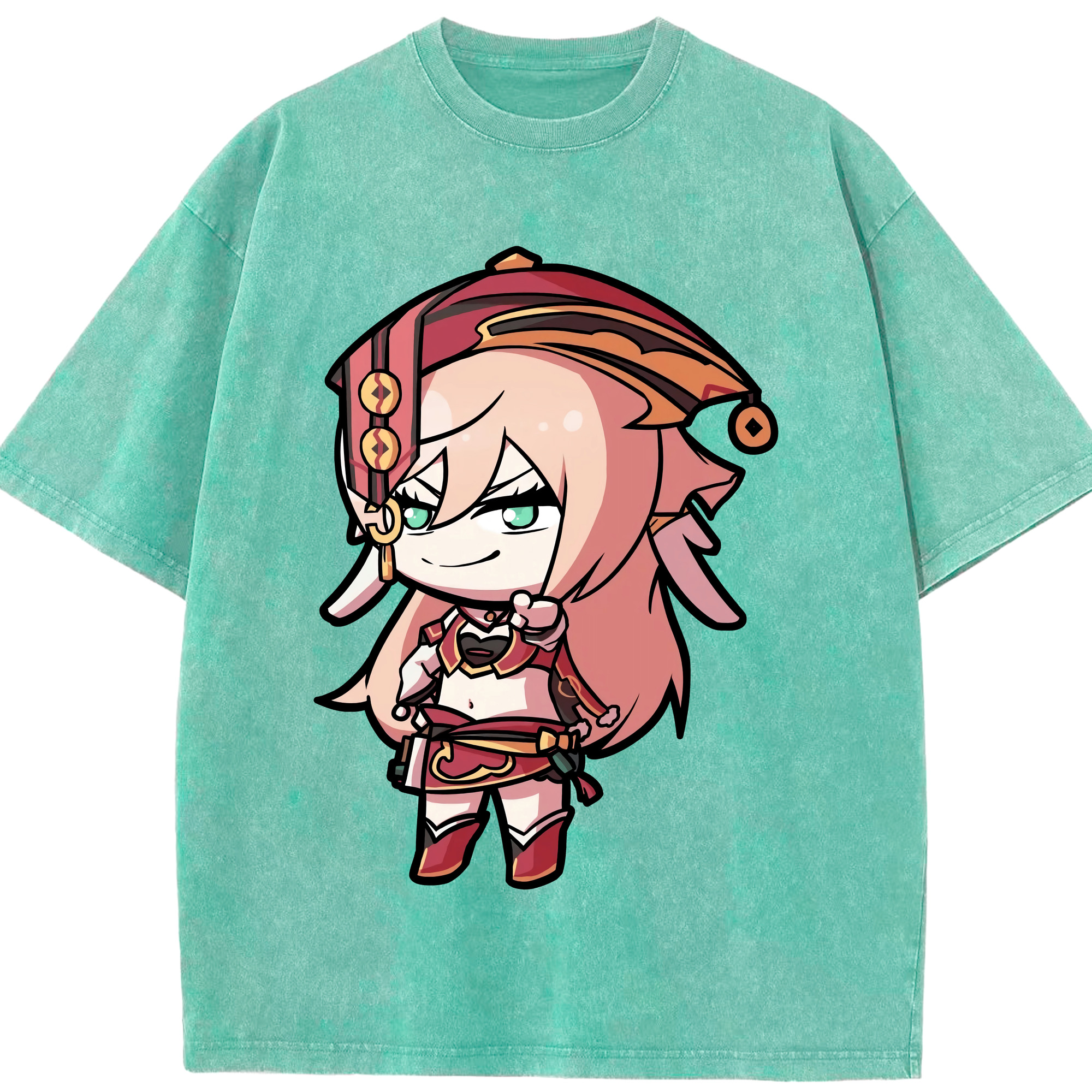 げんし神 ヤンフェイ genshin Yanfei 綿100% ヴィンテージ風 半袖Tシャツ（フロントプリント）